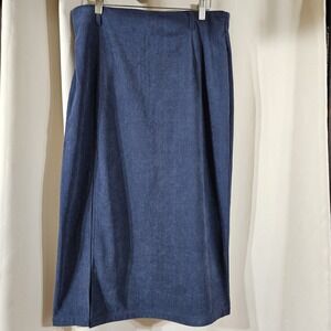 Halara High Waisted Hem Midi Ribbed Corduroy Casual Skirt Size Large Blue Slit‎